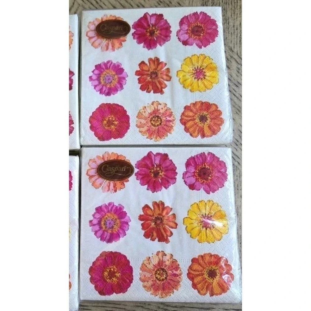 Caspari Napkins Flowers ZINNIA Paper Cocktail Napkins Vintage Lot Of 2 New NOS